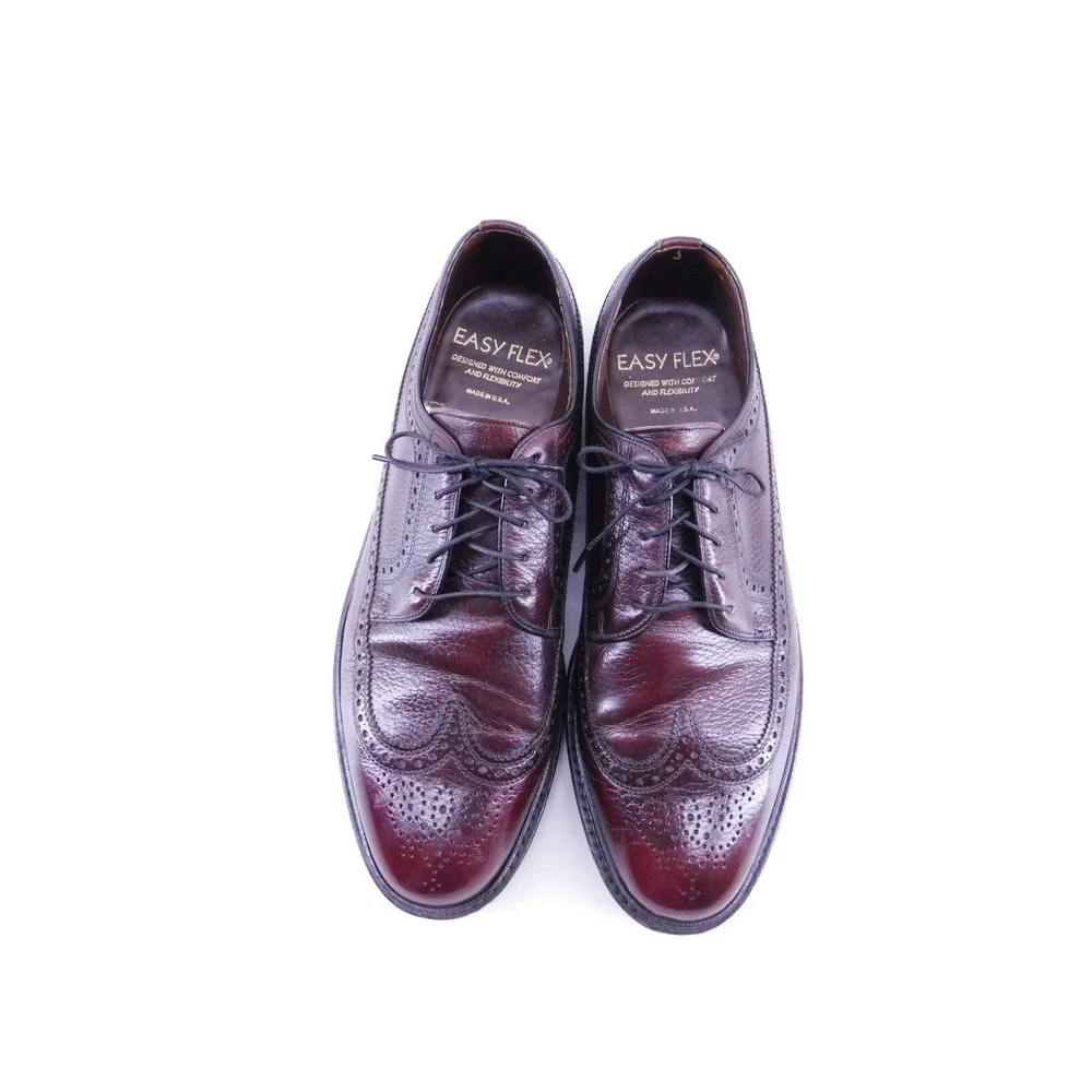Vintage Easy Flex Mens Brogue Wingtip Shoes Burgundy 70127 Made In USA Size‎ 9 D
